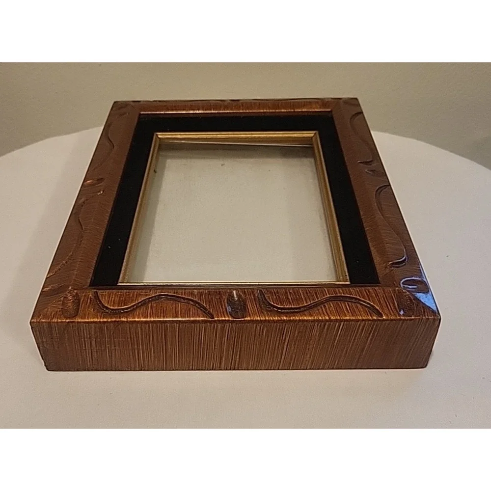Painted Wood Photo Picture Frame Brown Gold Black Velvet Gold Trim 8x10 Abstract